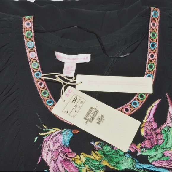 MATTHEW WILLIAMSON H&M NEW NWT $199 SZ 6 S SMALL BLACK SILK EMBROIDERED DRESS - Picture 2 of 15